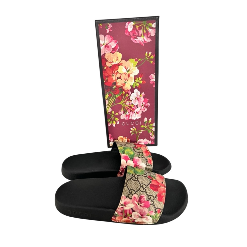 Gucci Bloom Ebony multicolor floral slides sz 36/6us